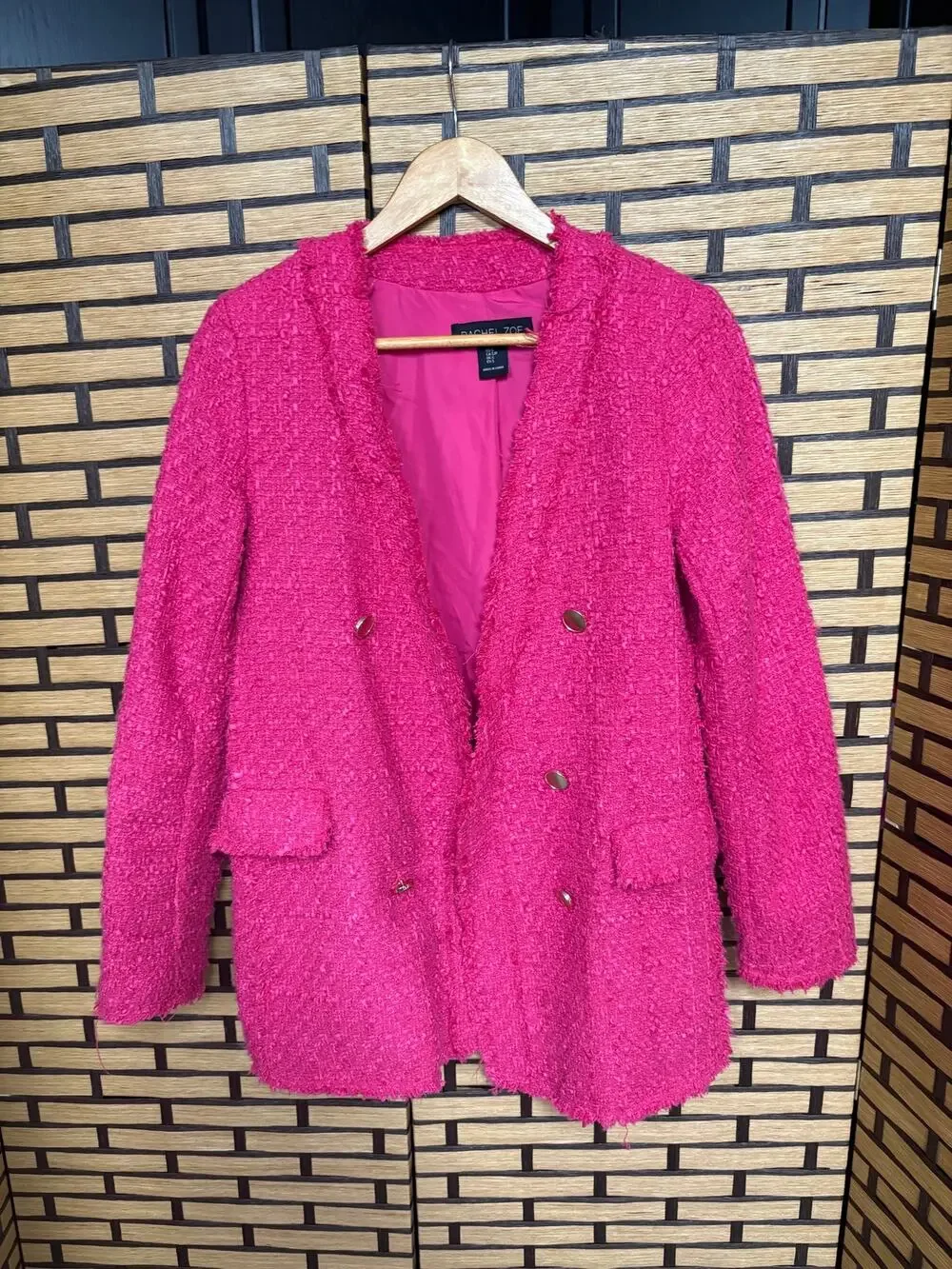 Rachel Zoe Pink Tweed‎ Longline Blazer Size Small
